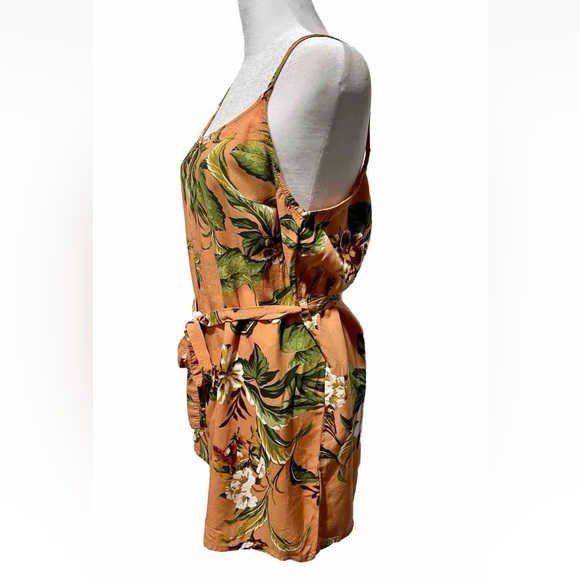 Derek heart romper short tropical floral beach resort wear orange women’s M - Picture 3 of 5